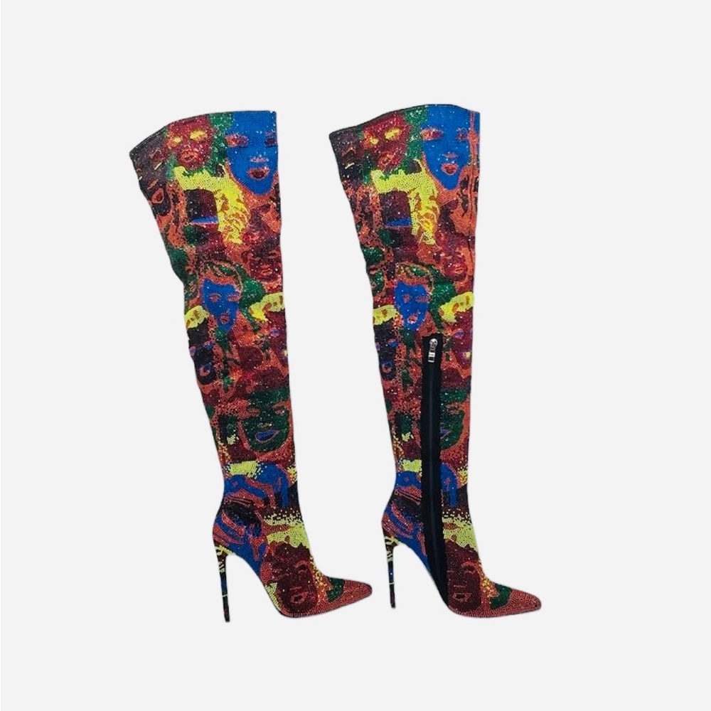 Azalea Wang Monica Multiccolor  Rhinestone over the Knee Boots ( Pretty Sparkly)